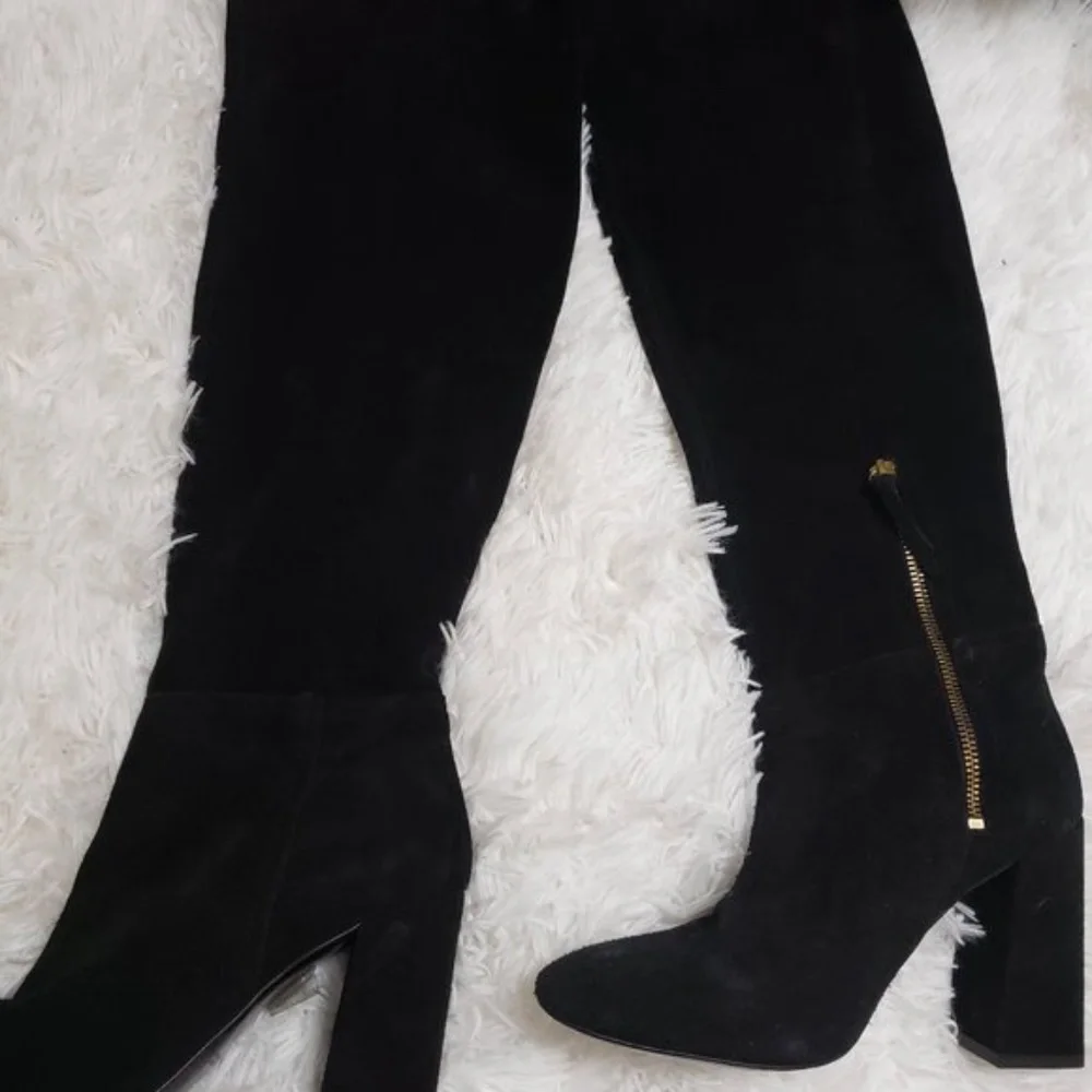 Free People Black Over-the-Knee Suede Block Heel Boots